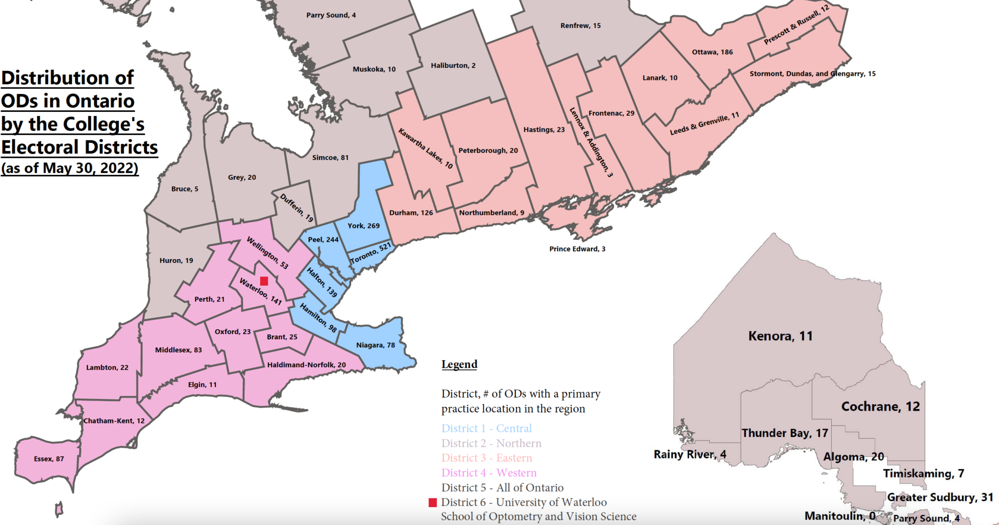 Distribution of ODs in Ontario by the College's Electoral Districts